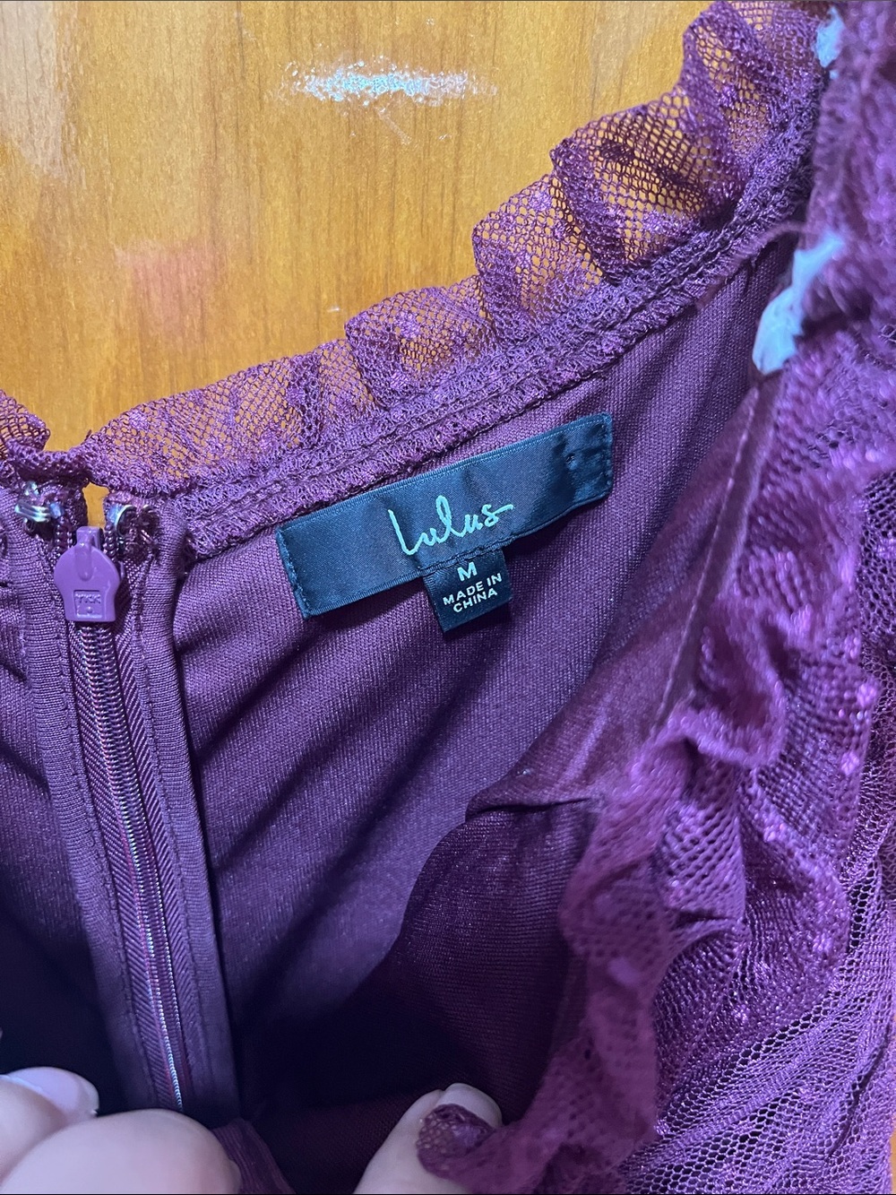 Lulu's Plum Lace Ruffle Midi Dress - Picture 2 of 5